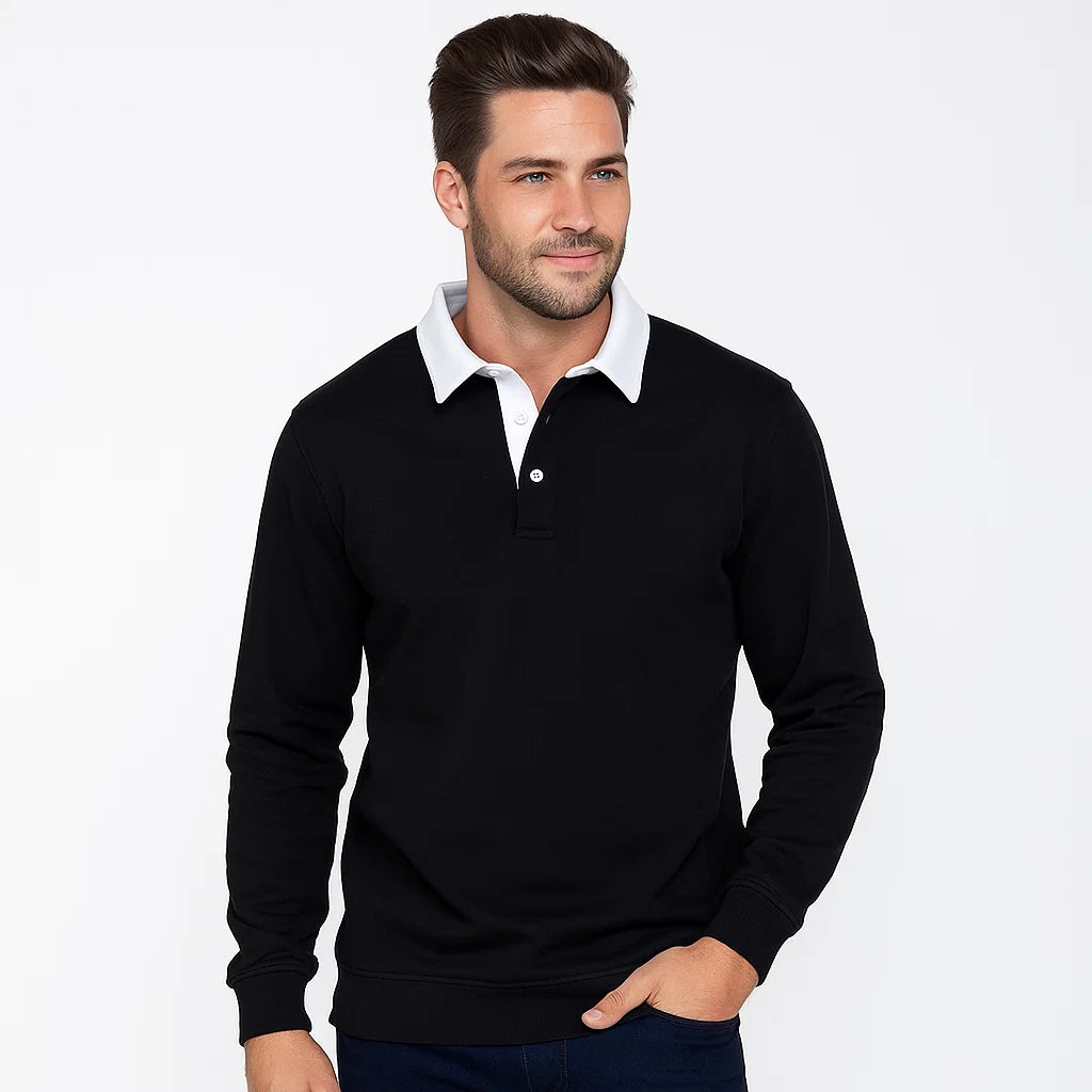 Men_Polo_Sweater_Cotton_Knit_Black_Long_Sleeve_Arc&Loom