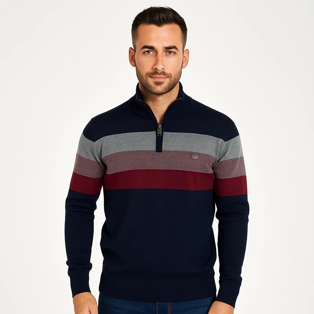 Men_Sweater_Blue_Half_Zip_Mock_Neck_Bold_Stripes_Arc&Loom