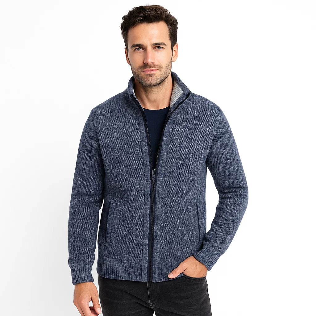 Men_Knit_Fleece_Jacket_Blue_Funnel_Collar_Full_Zip_Arc&Loom