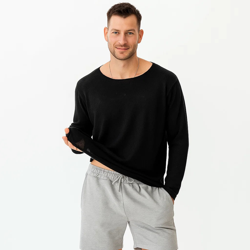 Men_Casual_Shirt_Black_Lightweight_RelaxeD_Fit_Knit_Blend_Arc&Loom