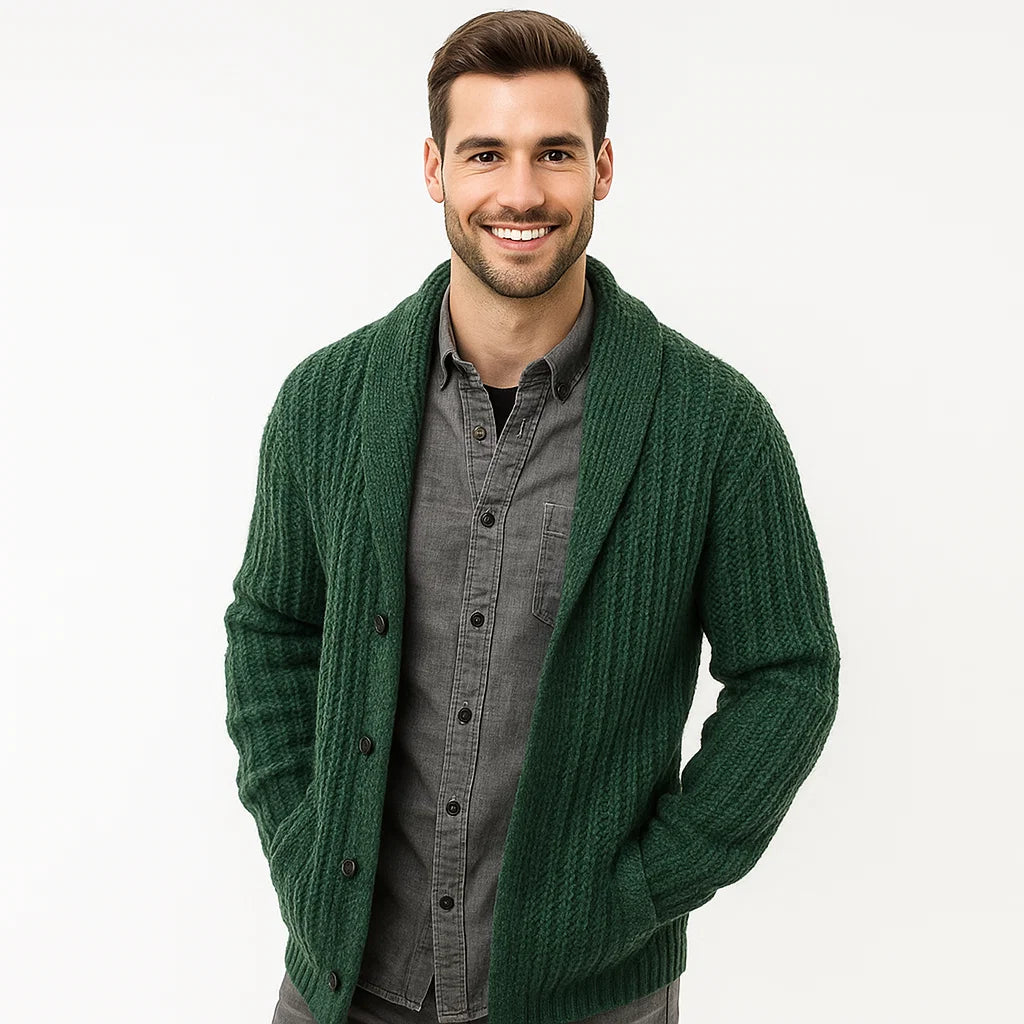 Men_Cardigan_Green_Classic_Fit_Button_Front_Arc&Loom