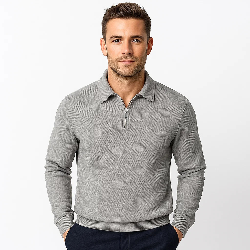 Men_Merino_Sweater_Gray_Geometric_Pattern_Zip_Neck_Arc&Loom