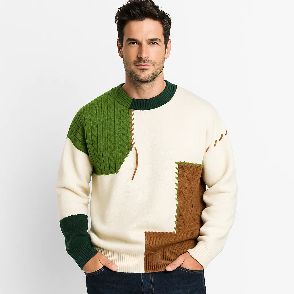Men_Patchwork_Sweater_Green_Modern_Knit_Casual_Fit_Arc&Loom