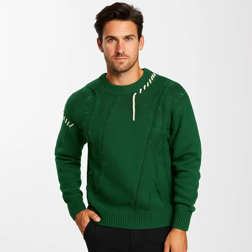 Men_Patchwork_Sweater_Green_Warm_Knit_Loose_Fit_Arc&Loom