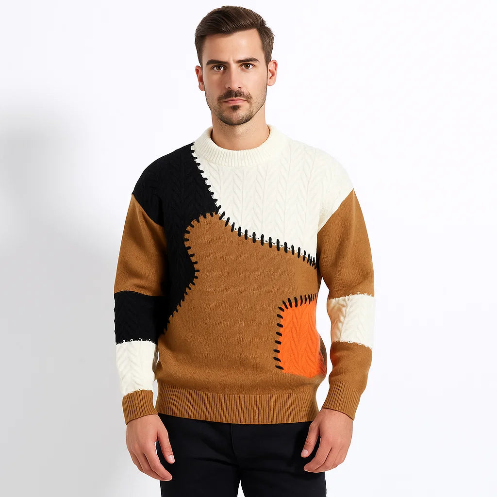 Men_Urban_Sweater_Brown_Patchwork_Knit_Loose_Fit_Arc&Loom