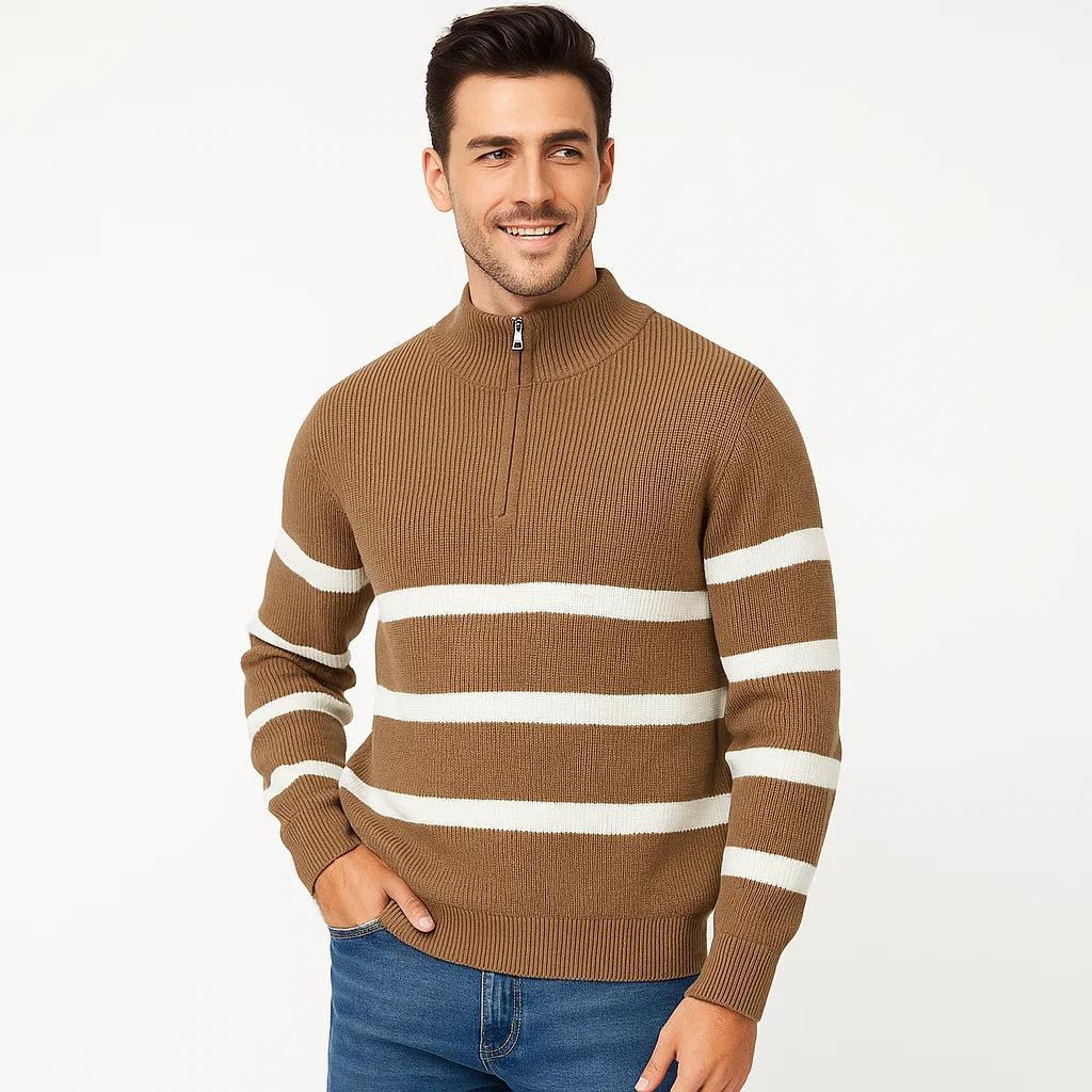 Men_Casual_Zip_Sweater_Brown_Striped_Knit_Winter_Wear_Arc&Loom