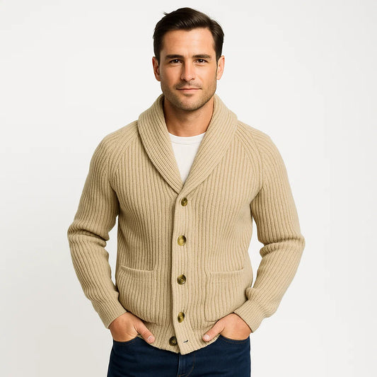 Men's_Cardigan_Khaki_Shawl_Collar_Arc&Loom