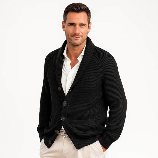 Men_Shawl_Collar_Black_Ribbed_Texture__Cardigan_Arc&Loom