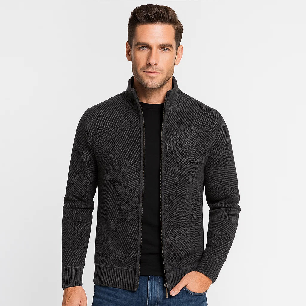 Men_Zip_Cardigan_Sweater_Gray_Geometric_Knit_Mock_Neck_Arc&Loom