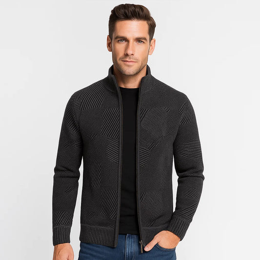 Men_Zip_Cardigan_Sweater_Gray_Geometric_Knit_Mock_Neck_Arc&Loom