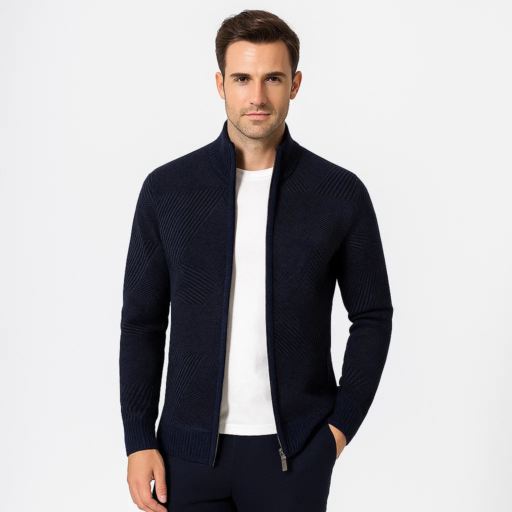 Men_Zip_Cardigan_Sweater_Blue_Geometric_Knit_Mock_Neck_Arc&Loom