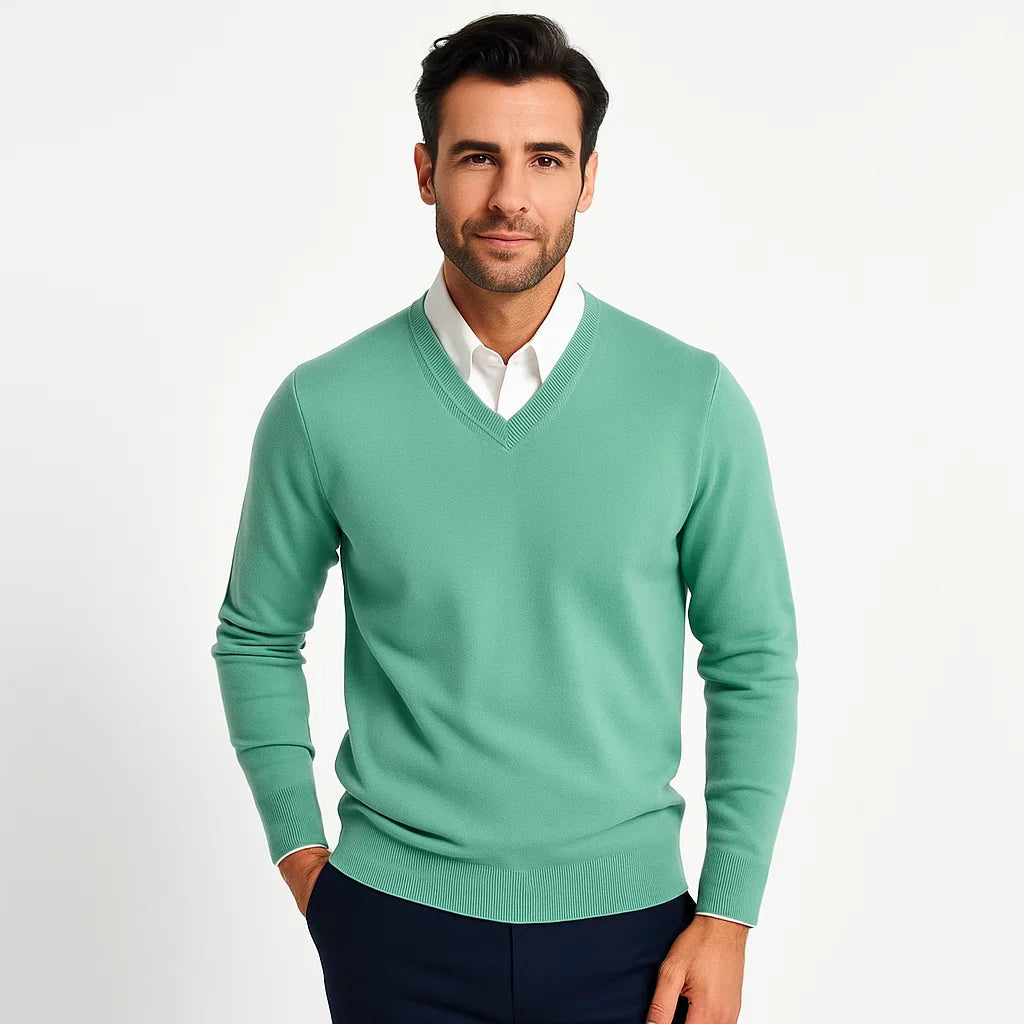 Men_V_Neck_Sweater_Green_Slim_Fit_Long_Sleeve_Knit_Arc&Loom