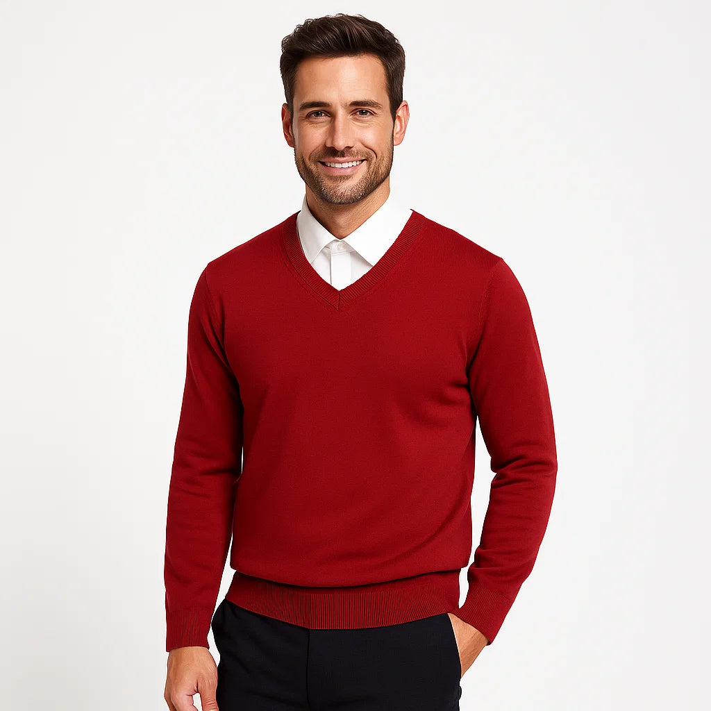 Men_V_Neck_Sweater_Red_Slim_Fit_Long_Sleeve_Knit_Arc&Loom