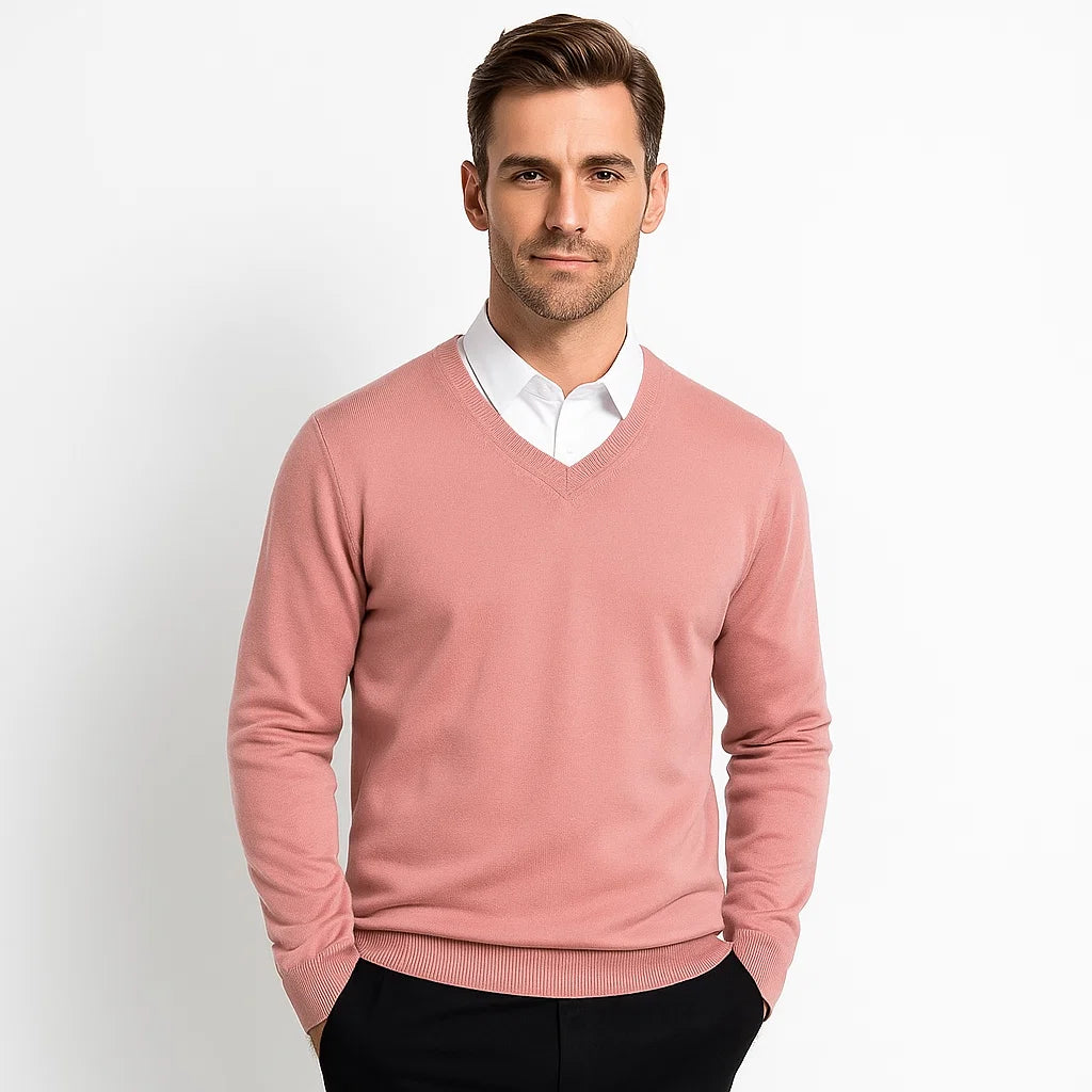 Men_V_Neck_Sweater_Pink_Slim_Fit_Long_Sleeve_Knit_Arc&Loom