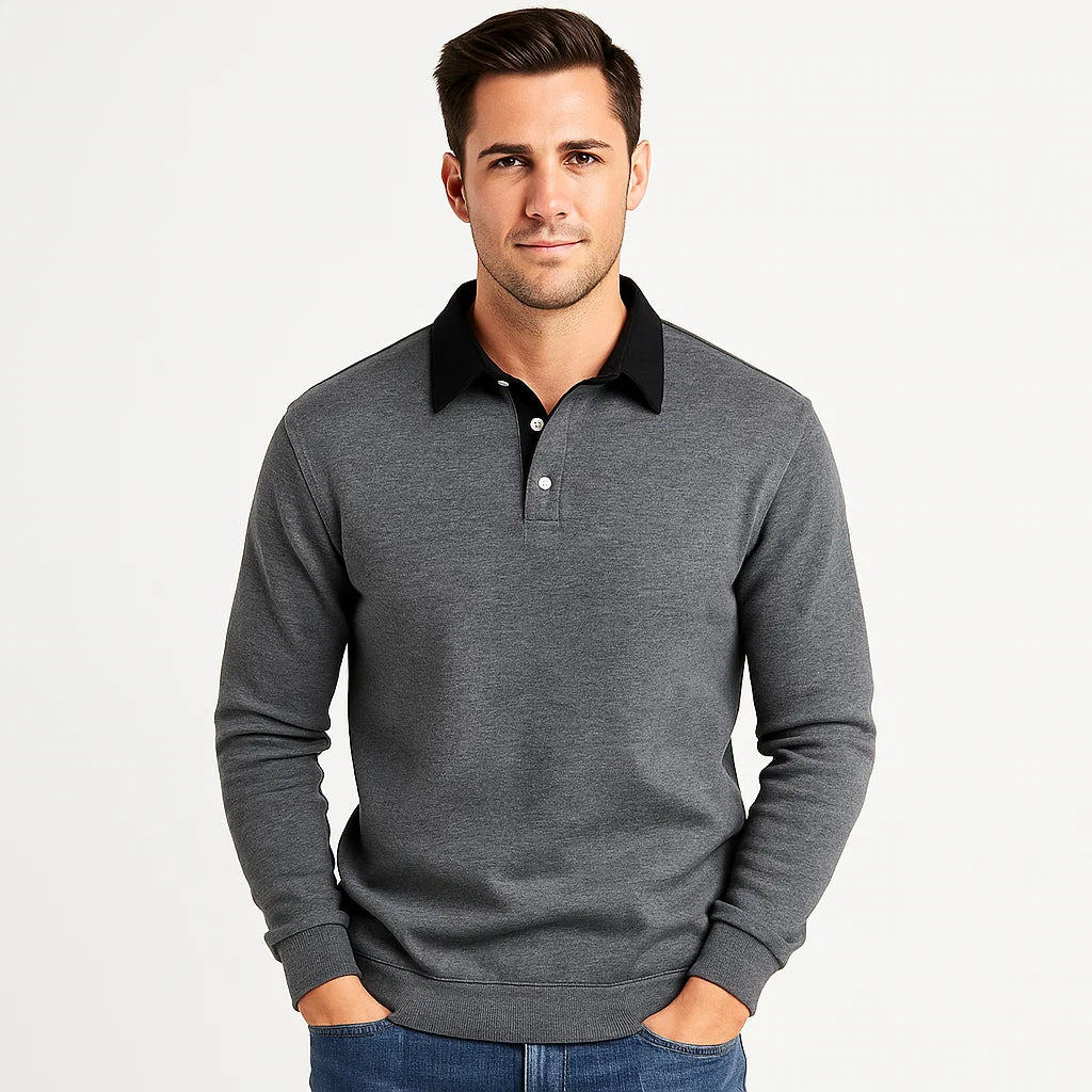 Men_Polo_Sweater_Cotton_Knit_Gray_Long_Sleeve_Arc&Loom