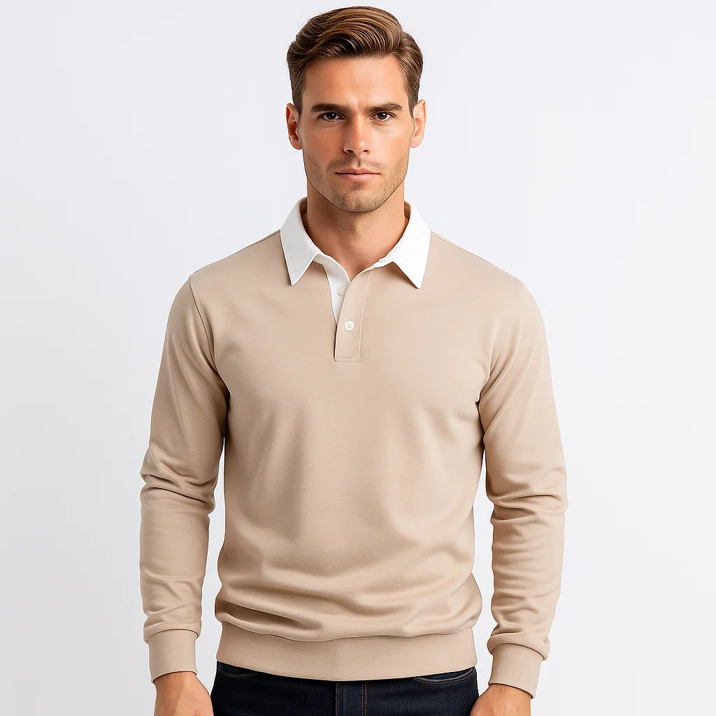 Men_Polo_Sweater_Cotton_Knit_Khaki_Long_Sleeve_Arc&Loom
