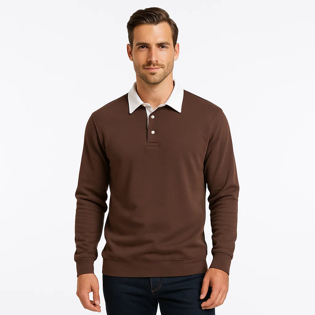 Men_Polo_Sweater_Cotton_Knit_Brown_Long_Sleeve_Arc&Loom