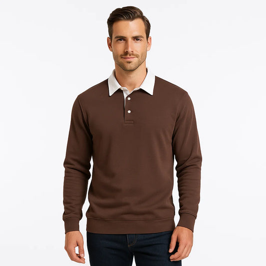 Men_Polo_Sweater_Cotton_Knit_Brown_Long_Sleeve_Arc&Loom