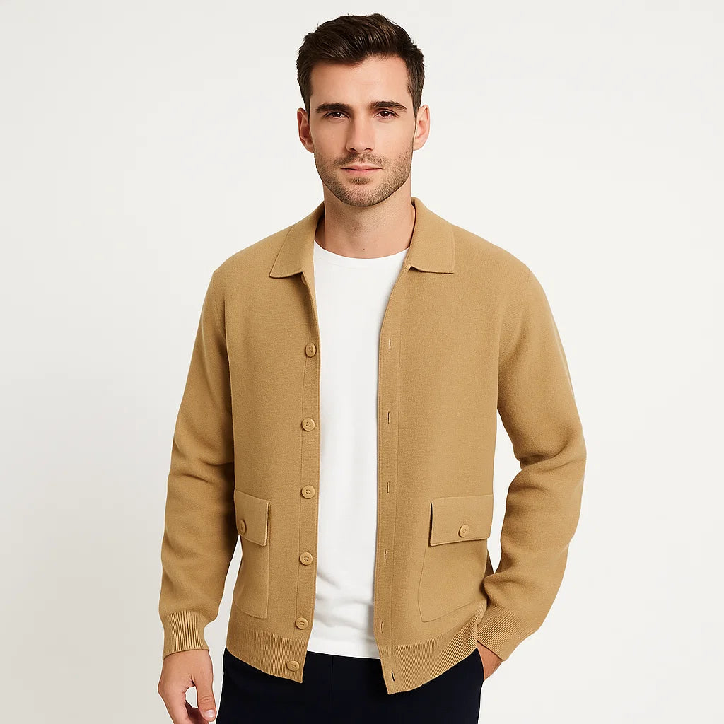 Men_Cardigan_Jacket_Yellow_Knit_Relaxed_Patch_Pockets_Arc&Loom