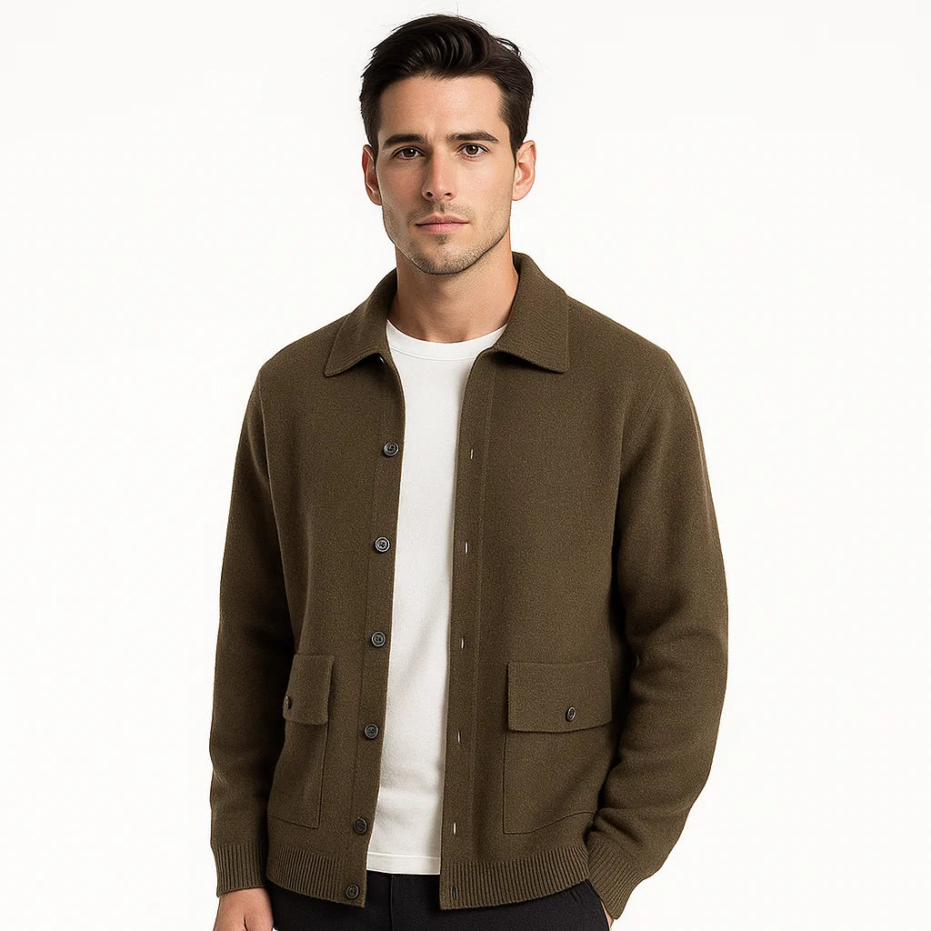 Men_Cardigan_Jacket_Green_Knit_Relaxed_Patch_Pockets_Arc&Loom