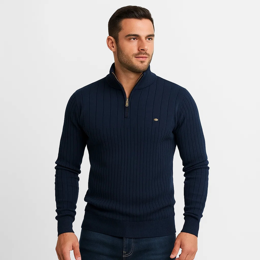 Men_Half_Zip_Sweater_Navy_Blue_Ribbe_Knit_Mock_Neck_Arc&Loom