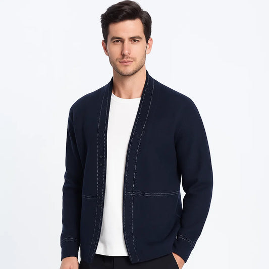 Men_Knit_Cardigan_Blue_Fiber_Blend_Relaxed_Fit_Button_Front_Arc&Loom