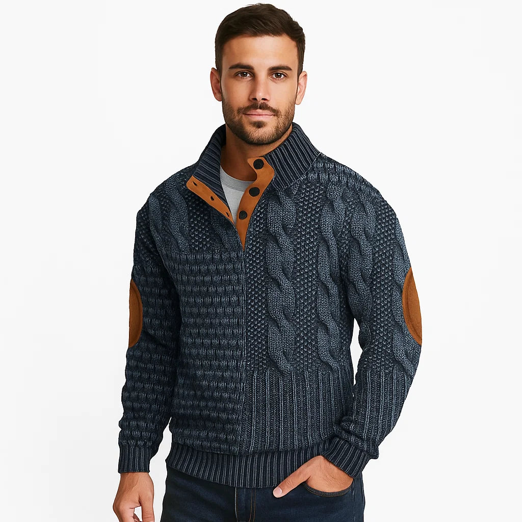 Men_Stylish_Cable_Knit_Sweater_Dark_Blue_Elbow_Patches_Regular_Fit_Arc&Loom