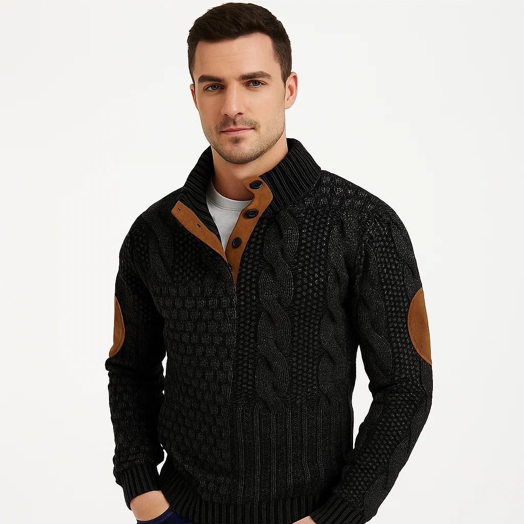 Men_Stylish_Cable_Knit_Sweater_Black_Elbow_Patches_Regular_Fit_Arc&Loom