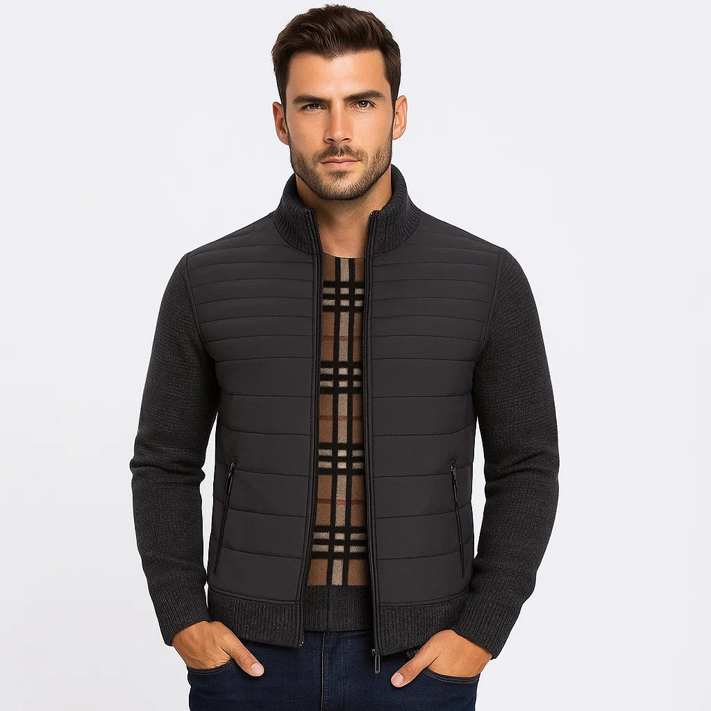 Men_Hybrid_Jacket_Dark_Gray_Slim_Fit_Stand_Collar_Arc&Loom