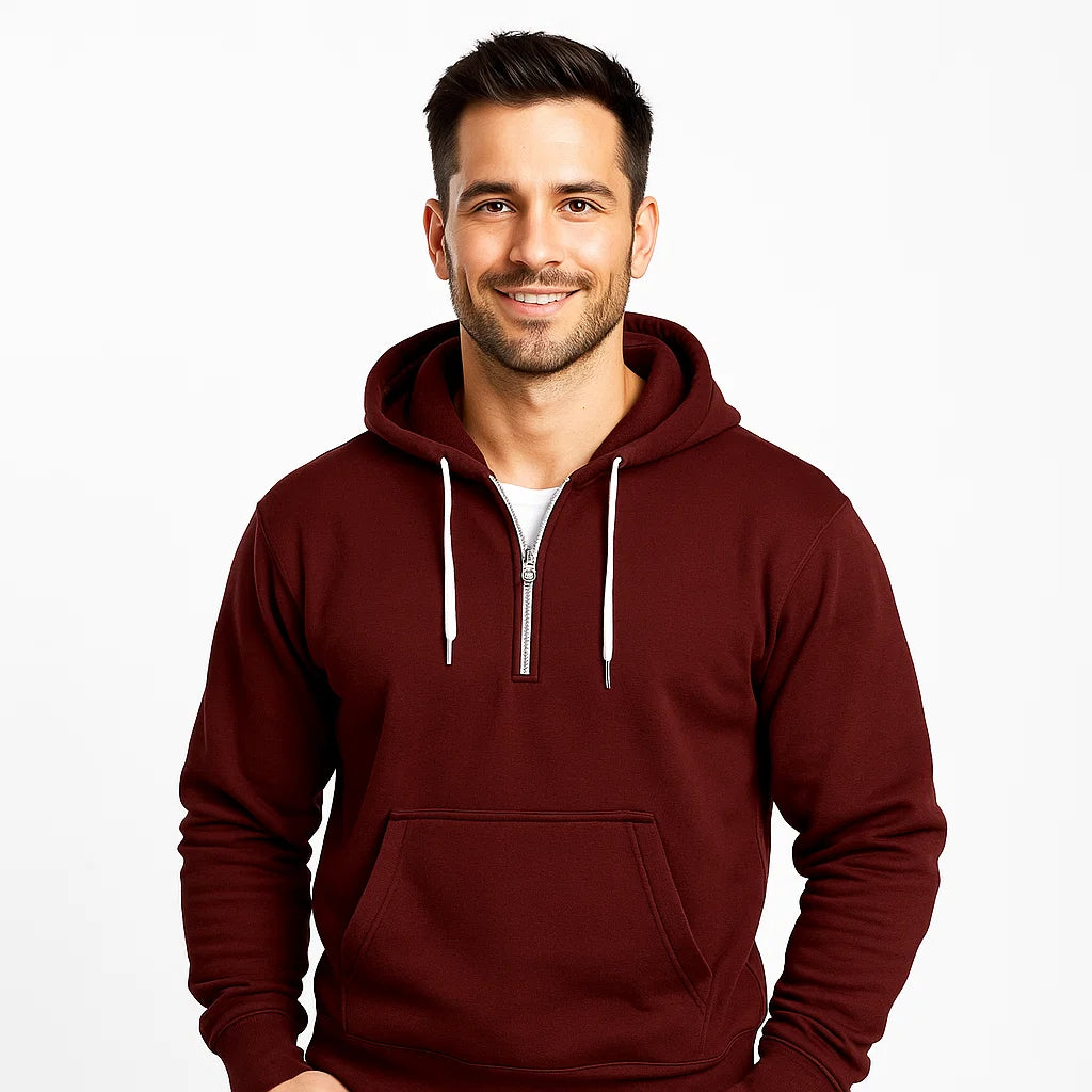 Men_Cotton_Blend_Hoodie_Red_Quarter_Zip_Funnel_Neck_Arc&Loom