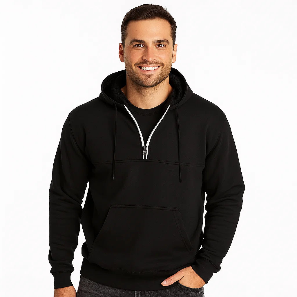 Men_Cotton_Blend_Hoodie_Black_Quarter_Zip_Funnel_Neck_Arc&Loom