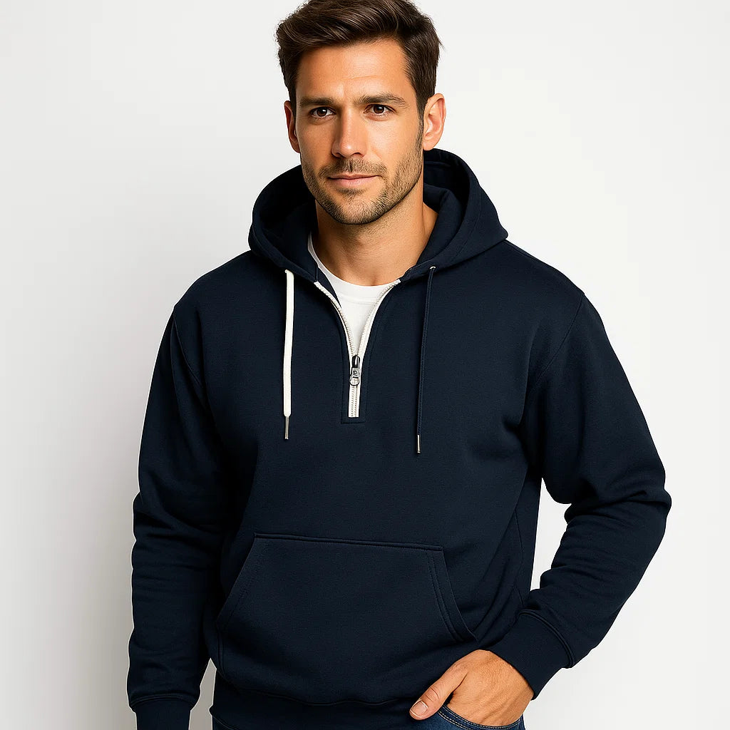 Men_Cotton_Blend_Hoodie_Blue_Quarter_Zip_Funnel_Neck_Arc&Loom