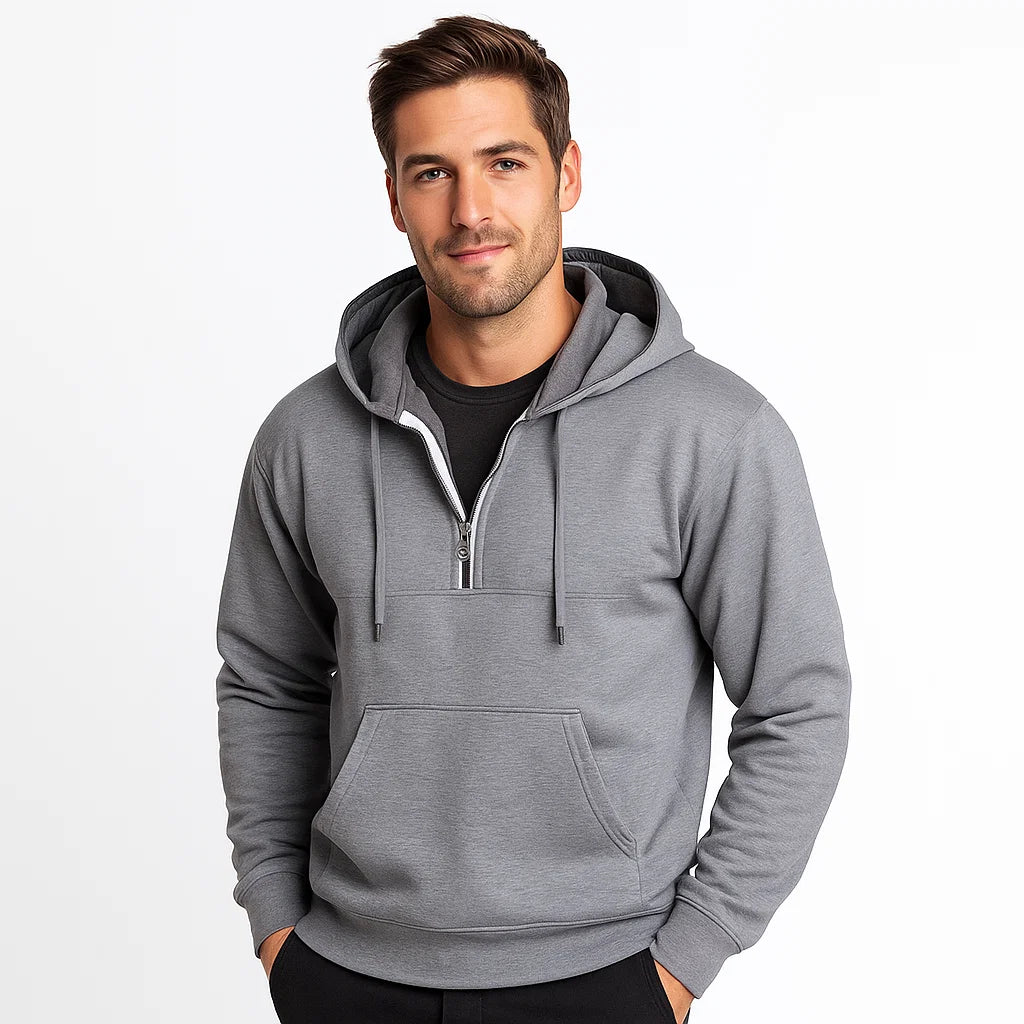 Men_Cotton_Blend_Hoodie_Gray_Quarter_Zip_Funnel_Neck_Arc&Loom