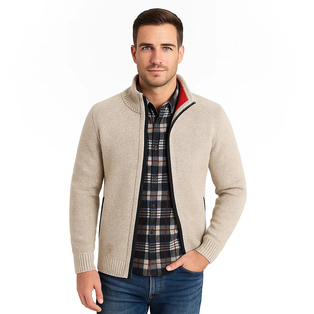 Men_Knit_Fleece_Jacket_Beige_Funnel_Collar_Full_Zip_Arc&Loom