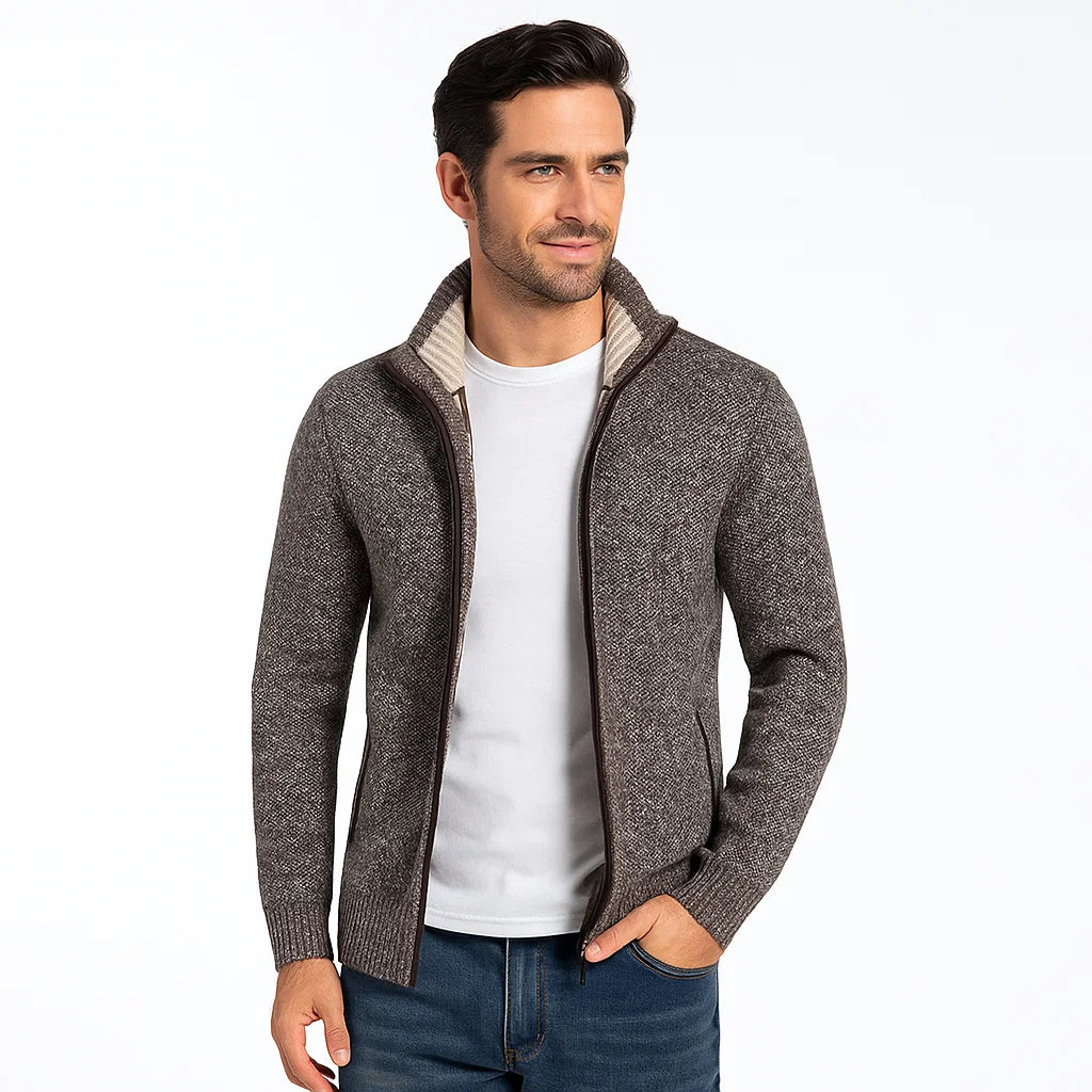 Men_Knit_Fleece_Jacket_Brown_Funnel_Collar_Full_Zip_Arc&Loom