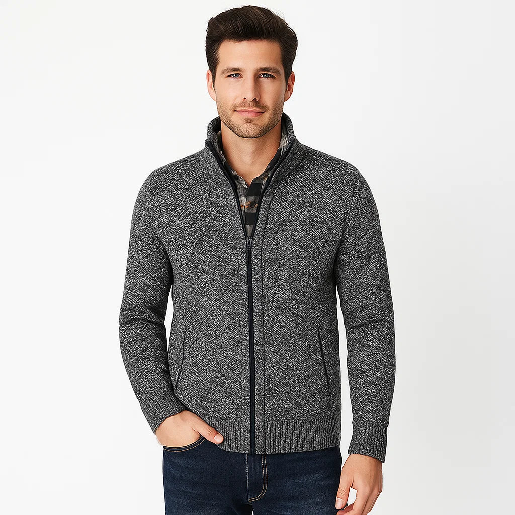 Men_Knit_Fleece_Jacket_Dark_Gray_Funnel_Collar_Full_Zip_Arc&Loom