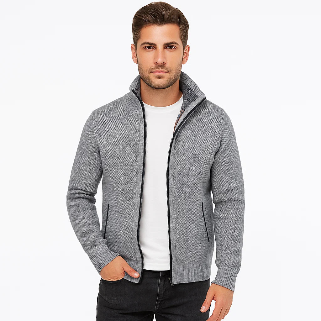 Men_Knit_Fleece_Jacket_Light_Gray_Funnel_Collar_Full_Zip_Arc&Loom