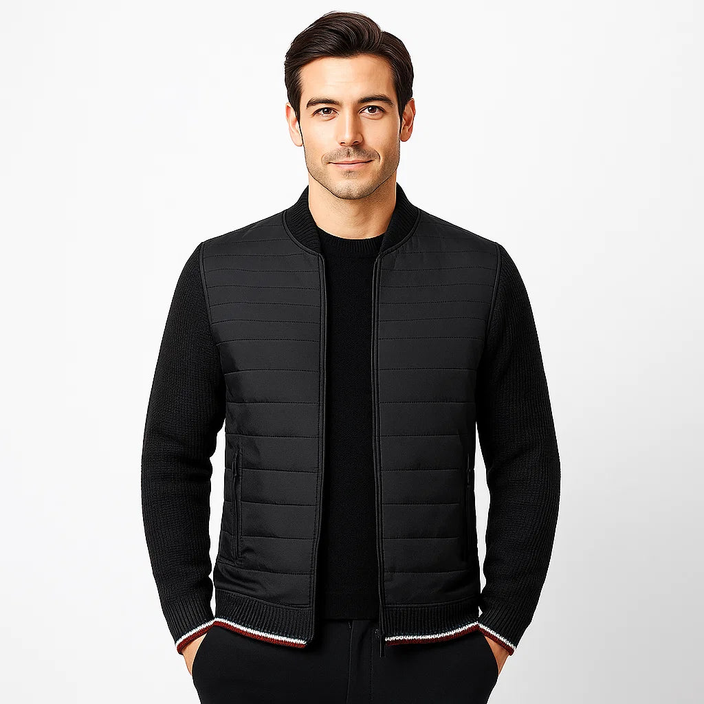 Men_Hybrid_Fabric_Jacket_Black_Stand_Collar_Full_Zip_Arc&Loom