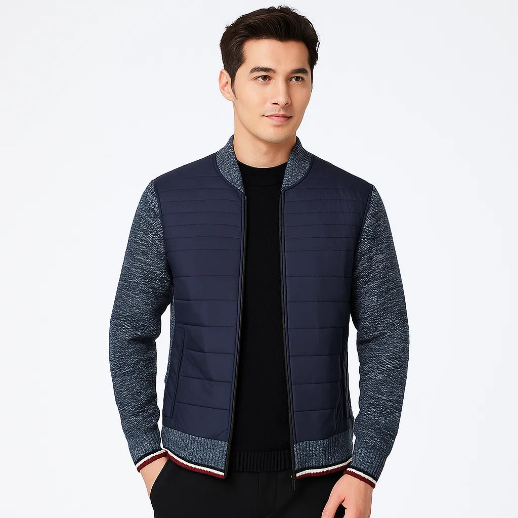 Men_Hybrid_Fabric_Jacket_Blue_Stand_Collar_Full_Zip_Arc&Loom