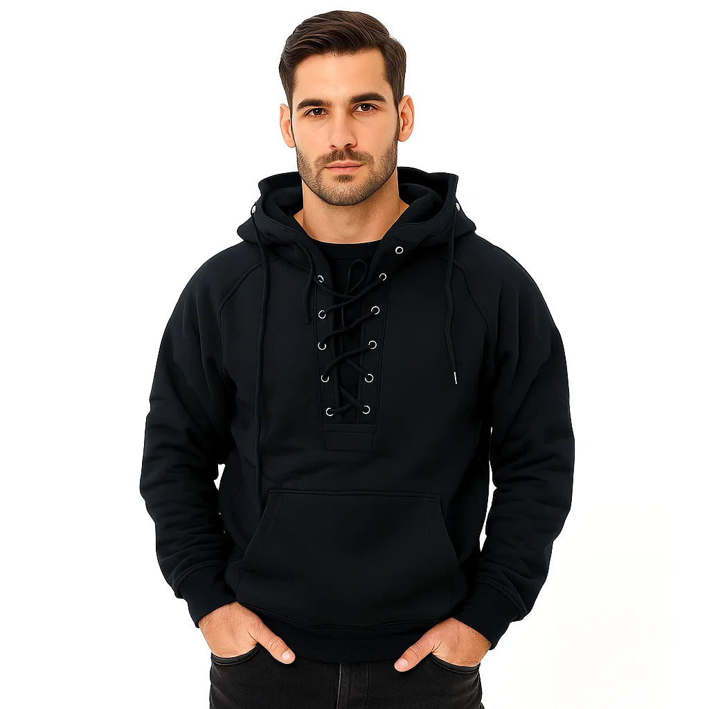Men_Knit_Blend_Hoodie_Black_Lace_Up_Front_Pullover_Arc&Loom