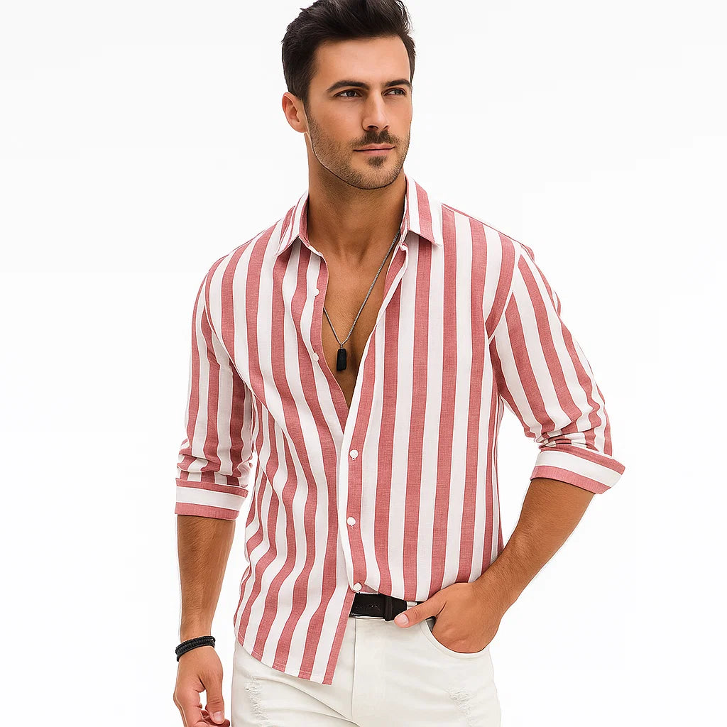 Men_Striped_Linen_Shirt_Red_Relaxed_Fit_Cotton_Blend_Arc&Loom