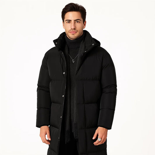 Men_Glossy_Puffer_Jacket_Black_Stand_Collar_Long_Insulated_Hood_Stand_Collar_Arc&Loom