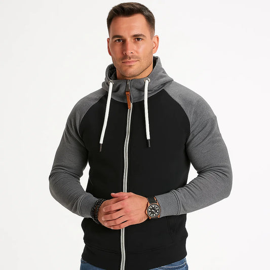 Men_Slim_Fit_Hoodie_Black_Dark_Gray_Sleeves_Double_Zip_Casual_Wear_Arc&Loom