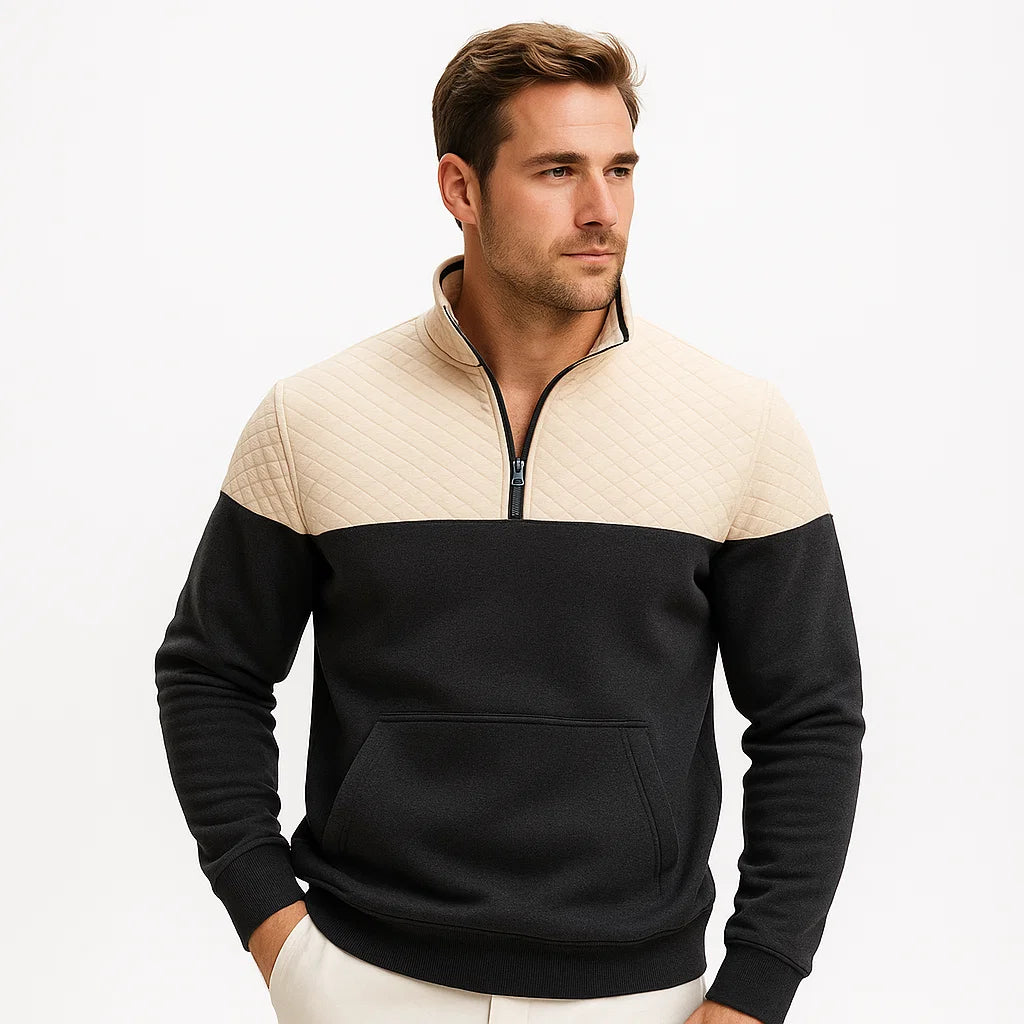 Men_Sweatshirt_Blue_Quilted_Shoulder_Half_Zip_Arc&Loom