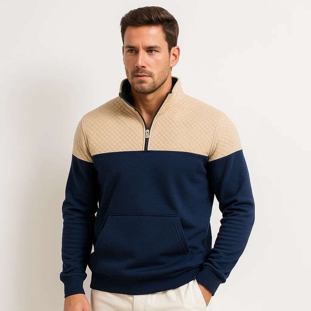Men_Sweatshirt_Blue_Quilted_Shoulder_Half_Zip_Arc&Loom