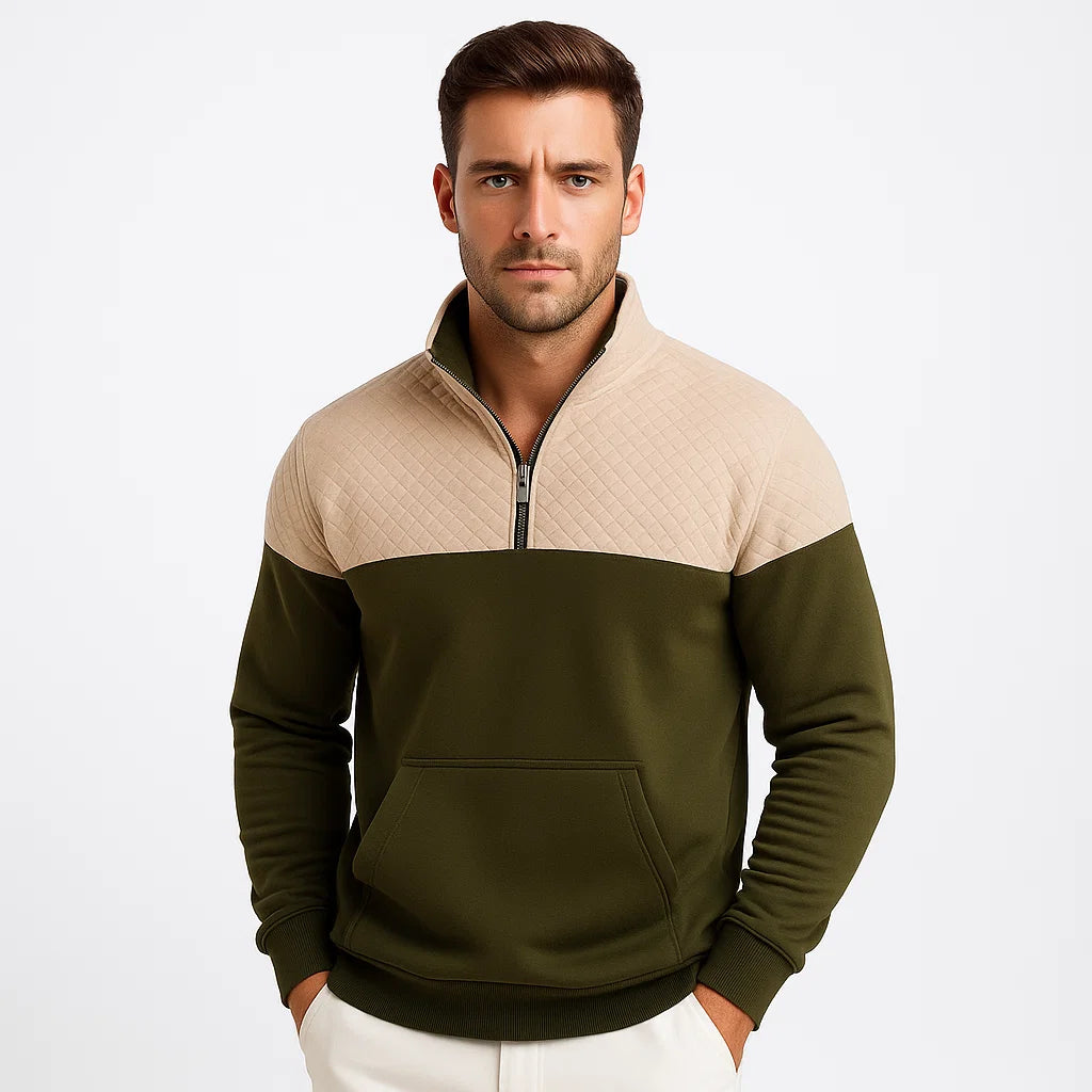 Men_Sweatshirt_Green_Quilted_Shoulder_Half_Zip_Arc&Loom