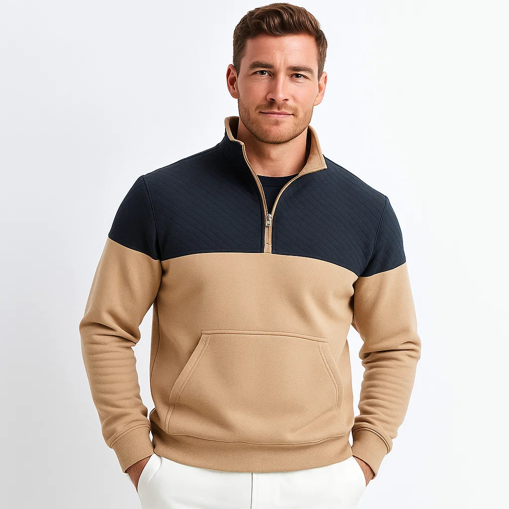 Men_Sweatshirt_Khaki_Quilted_Shoulder_Half_Zip_Arc&Loom