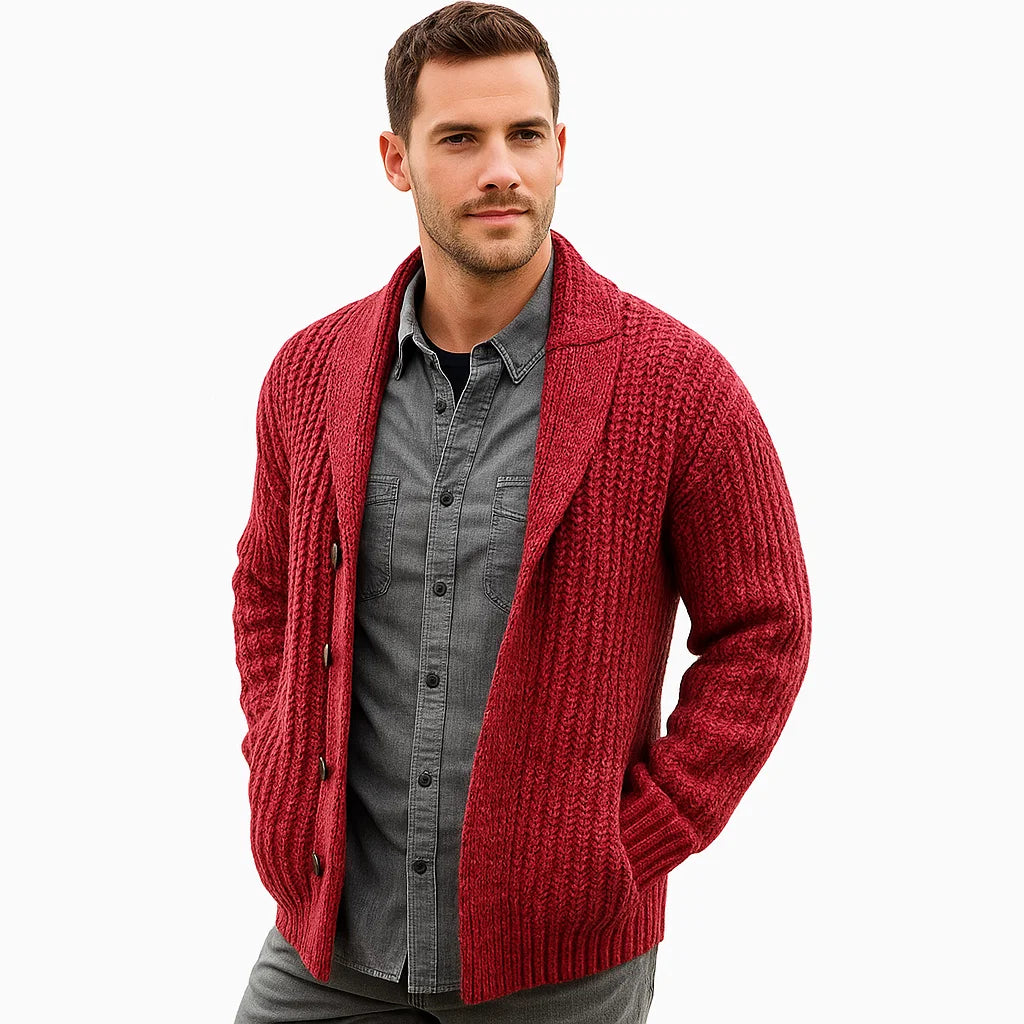 Men_Cardigan_Red_Classic_Fit_Button_Front_Arc&Loom