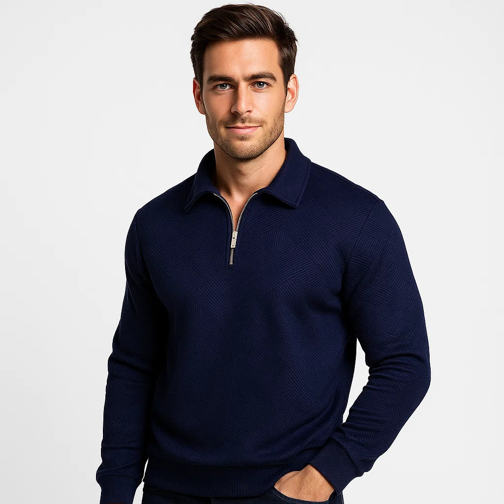 Men_Merino_Sweater_Blue_Geometric_Pattern_Zip_Neck_Arc&Loom