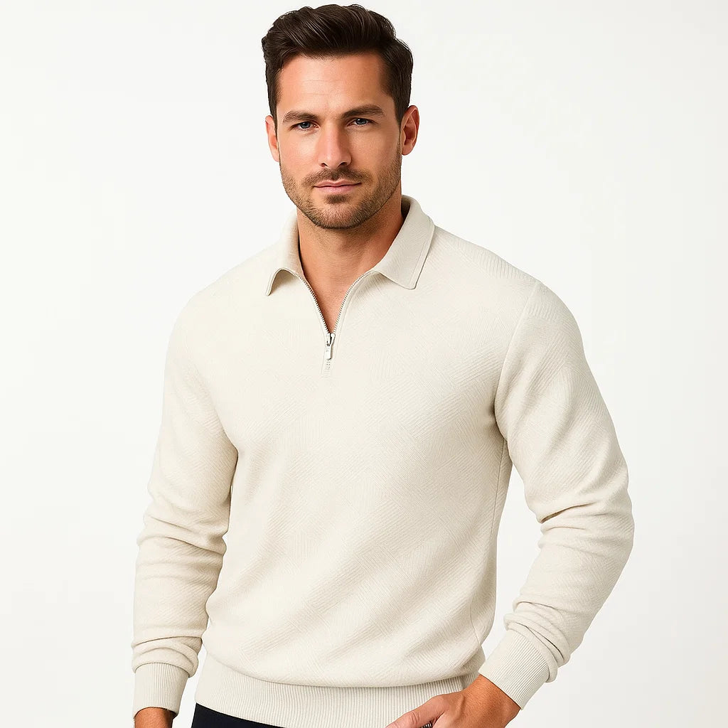 Men_Merino_Sweater_White_Geometric_Pattern_Zip_Neck_Arc&Loom